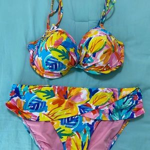 Rod Beattie Bleu Bloom In Love  Bikini Top sz 14 Sarong bikini bottom sz 14